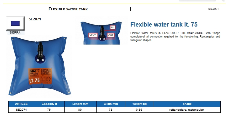 Flexible water tank lt.75 - (CAN SB) Code SE2071 6