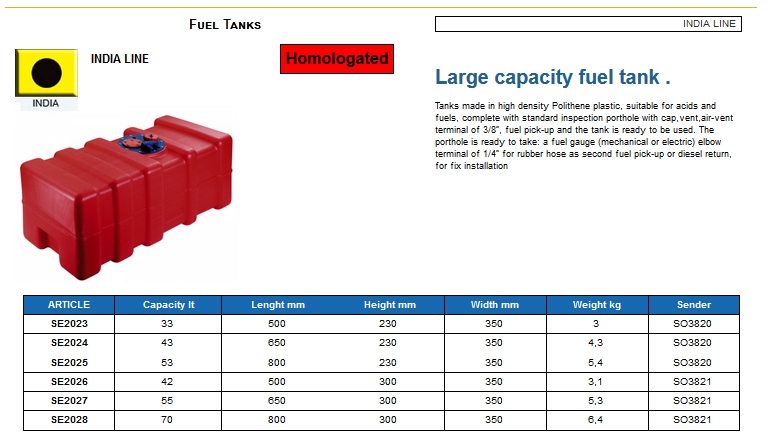 Fuel tank in Eltex, CE certified lt. 43 - (CAN SB) Code SE2024 6