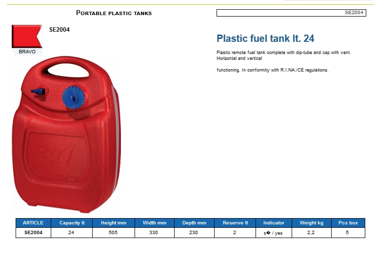 Plastic fuel tank lt. 24 - (CAN SB) Code SE2004 10