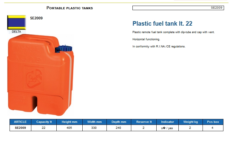 Plastic fuel tank lt. 22 - (CAN SB) Code SE2009 6