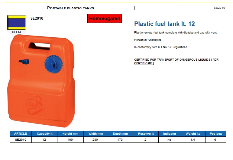 Plastic fuel tank lt. 12 - (CAN SB) Code SE2010 6