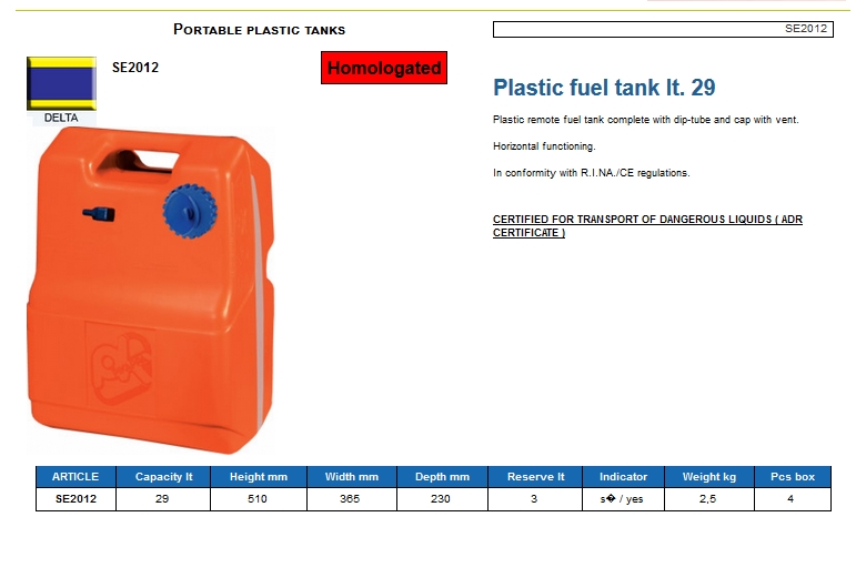 Plastic fuel tank lt. 29 - (CAN SB) Code SE2012 2