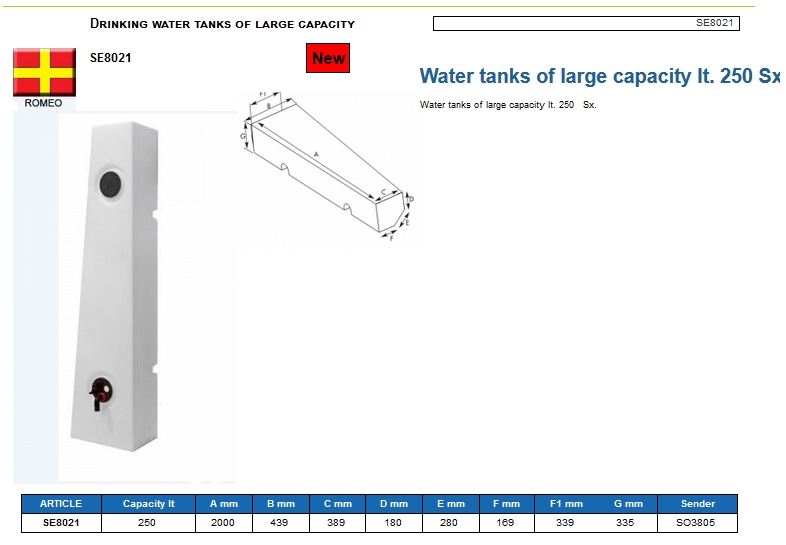 Plastic drinking water tank of large capacity lt. 166 Left - (CAN SB) Kod SE8021 6