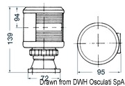 Lampy nawigacyjne dla jednostek do 20 m, z homologacją MED 96/98 - EC. Wersja z uchwytem ściennym. 225° dziobowa - Kod. 11.420.03 21