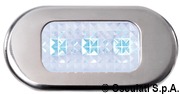 Wodoszczelna lampka kajutowa z przeświecającego poliwęglanu. Wersja ramka z wybłyszczanej stali inox. Kolor diody LED Niebieska - Kod. 13.181.03 19