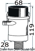Zanurzeniowa pompa napowietrzająca RULE Pro-Series do skrzyń z połowem. Wersja z odpływem - zewnętrzny pochyły przez rufę. 12V - Kod. 16.203.01 39