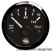 Wskaźnik ciśnienia oleju 0-10 bar Tarcza czarna, ramka czarna 12|24 Volt - Kod. 27.320.11 26