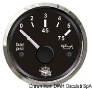 Wskaźnik ciśnienia oleju 0-10 bar Tarcza czarna, ramka polerowana 12|24 Volt - Kod. 27.321.11 24