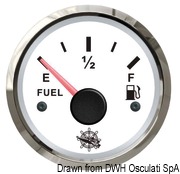 Wskaźnik poziomu paliwa 240-33 Ω Tarcza biała, ramka polerowana 12|24 Volt - Kod. 27.322.01 19