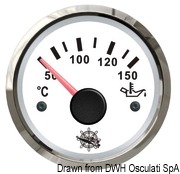 Wskaźnik temperatury oleju 50-150°C Tarcza czarna, ramka polerowana 12|24 Volt - Kod. 27.321.09 16