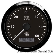 Uniwersalny licznik obrotów wraz z licznikiem godzin 0-4000 RPM Tarcza czarna, ramka czarna 12|24 Volt - Kod. 27.325.02 14