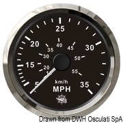 Prędkościomierz z rurką Pitot (ciśnieniowy) 0-65 MPH Tarcza czarna, ramka polerowana 12|24 Volt - Kod. 27.326.10 17
