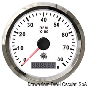 Uniwersalny licznik obrotów wraz z licznikiem godzin 0-4000 RPM Tarcza biała, ramka polerowana 12|24 Volt - Kod. 27.327.02 16
