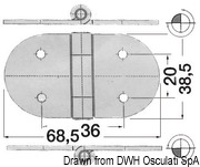 Zawiasy z kołkami obustronnie gwintowanymi - SS hinge 68,5x38,5 mm - Kod. 38.441.68 6
